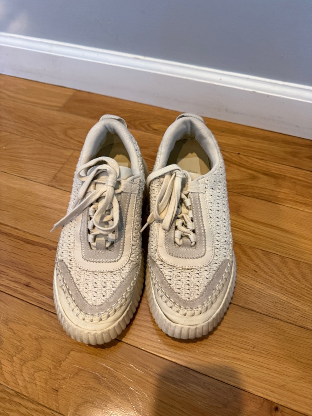 Dolce Vita Cream Woven Lace-Up Sneakers